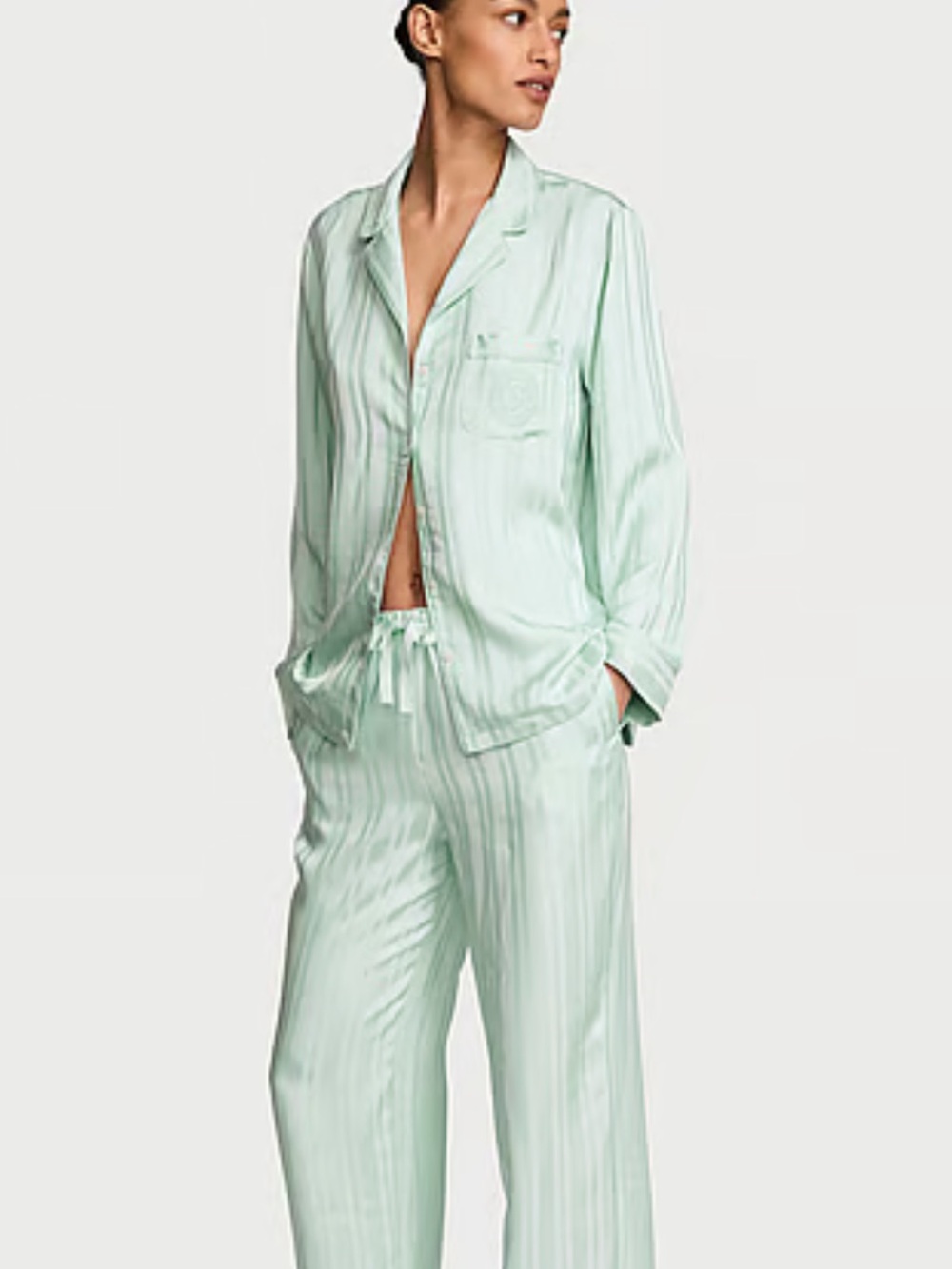Victoria's Secret Yacht Blue Striped Satin Pajama Set. WORN ONCE